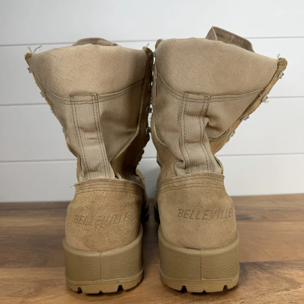 Belleville 300 DES ST Military Combat Boots Mens 10R Steel Toe Tan USA *No Laces